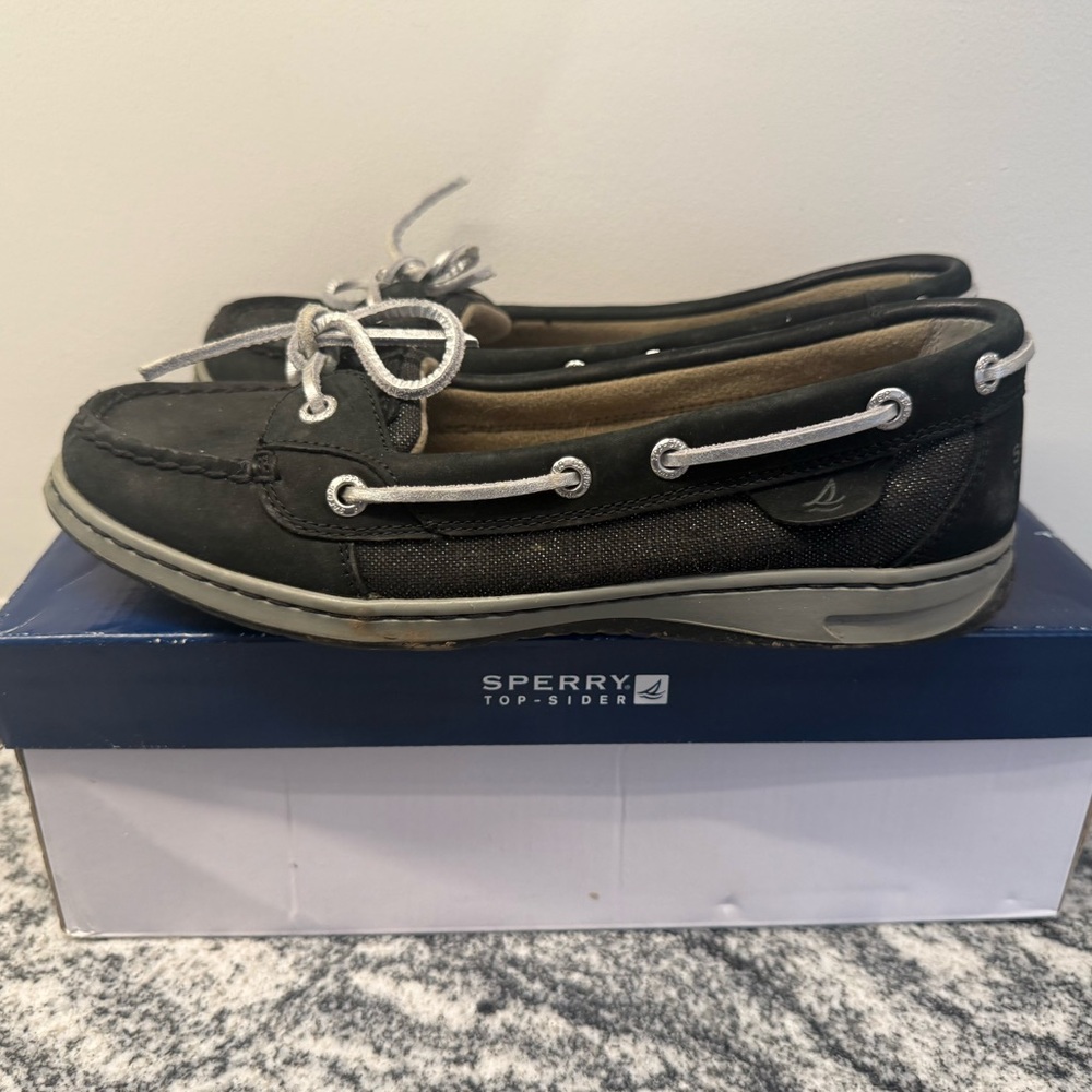 Sperry Angelfish‎ Flats Top Siders Black Silver Womens Shoes 8.5